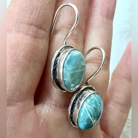 925 Calming Caribbean Larimar Petite Drop Earrings - Picture 4 of 7